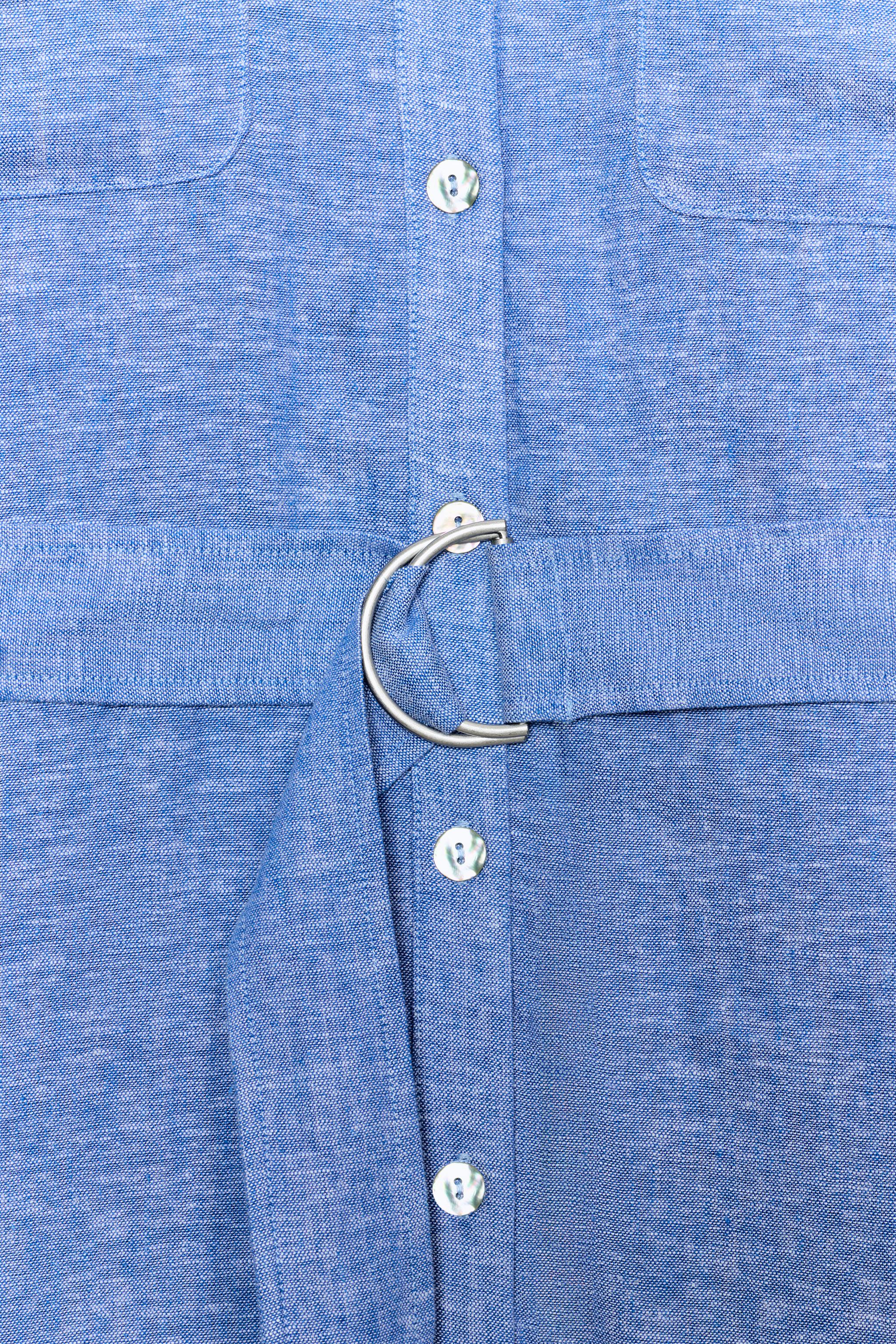 BELTED LINEN BLEND MIDI DRESS